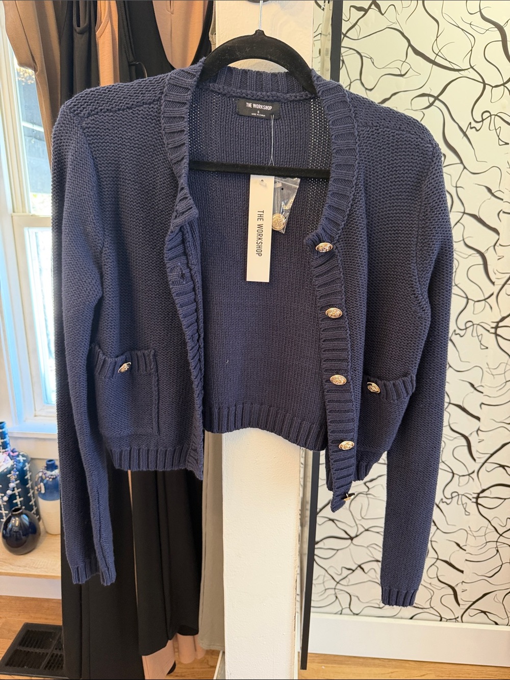 Workshop Republic Clothing Navy Cropped Button-Front Knit Cardigan